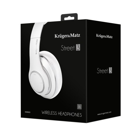 Bezprzewodowe słuchawki nauszne Kruger&Matz model Street 3 Wireless, kolor biały Bezprzewodowe słuchawki nauszne Kruger&Matz model Street 3 Wireless, kolor biały