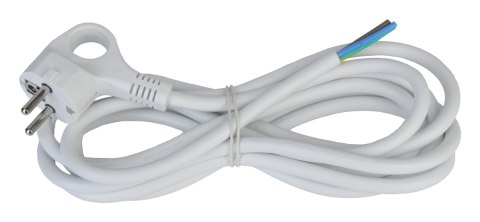 Kabel elektryczny biały 3m 3x1.5mm zakończony wtyczką kątową z uziemieniem Kabel elektryczny biały 3m 3x1.5mm zakończony wtyczką kątową z uziemieniem