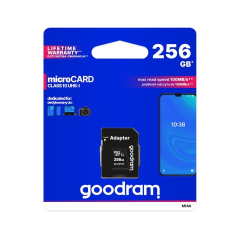Karta pamięci microSD 256GB UHS-I Goodram z adapterem Karta pamięci microSD 256GB UHS-I Goodram z adapterem