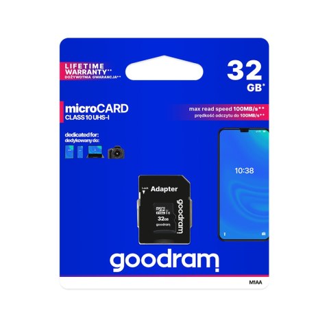 Karta pamięci microSD 32GB UHS-I Goodram z adapterem Karta pamięci microSD 32GB UHS-I Goodram z adapterem