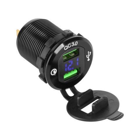 Ładowarka samochodowa 2xUSB z funkcją Quick Charge i miernikiem napięcia Ładowarka samochodowa 2xUSB z funkcją Quick Charge i miernikiem napięcia
