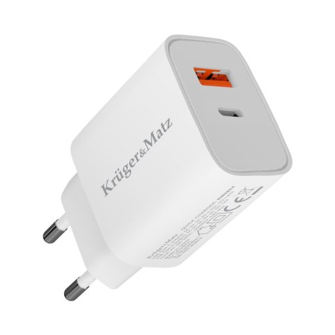 Ładowarka sieciowa Kruger&Matz GaN dual USB z funkcją Power Delivery i Quick Charge Ładowarka sieciowa Kruger&Matz GaN dual USB z funkcją Power Delivery i Quick Charge