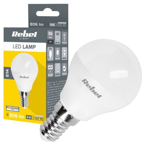 Lampa Led Rebel G45, 8W, E14, 3000K, 230V Lampa Led Rebel G45, 8W, E14, 3000K, 230V