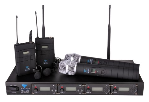 Mikrofon PLL-400 UHF 4 kanały (2 do ręki+2 na klip) Mikrofon PLL-400 UHF 4 kanały (2 do ręki+2 na klip)