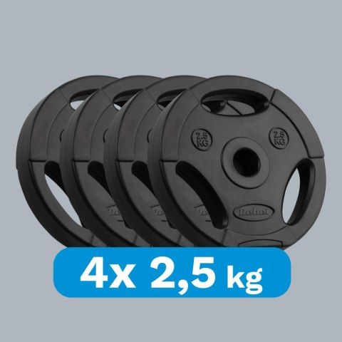 Obciążenie bitumiczne zestaw 4x2.5kg, otwór 31mm, talerz z uchwytami, REBEL ACTIVE Obciążenie bitumiczne zestaw 4x2.5kg, otwór 31mm, talerz z uchwytami, REBEL ACTIVE