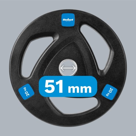 Obciążenie żeliwne olimpijskie gumowane zestaw 2x20kg, otwór 51mm , REBEL ACTIVE Obciążenie żeliwne olimpijskie gumowane zestaw 2x20kg, otwór 51mm , REBEL ACTIVE