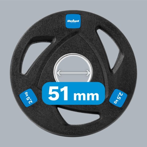 Obciążenie żeliwne olimpijskie gumowane zestaw 4x2.5kg, otwór 51mm , REBEL ACTIVE Obciążenie żeliwne olimpijskie gumowane zestaw 4x2.5kg, otwór 51mm , REBEL ACTIVE