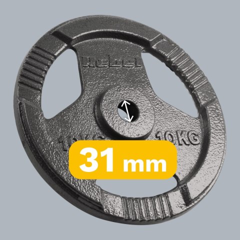 Obciążenie żeliwne zestaw 2x10kg, otwór 31mm, talerz z uchwytami, REBEL ACTIVE Obciążenie żeliwne zestaw 2x10kg, otwór 31mm, talerz z uchwytami, REBEL ACTIVE