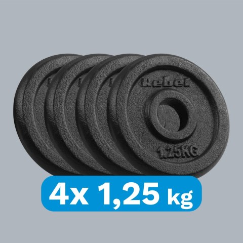 Obciążenie żeliwne zestaw 4x1.25kg, otwór 31mm, talerz klasyczny, REBEL ACTIVE Obciążenie żeliwne zestaw 4x1.25kg, otwór 31mm, talerz klasyczny, REBEL ACTIVE