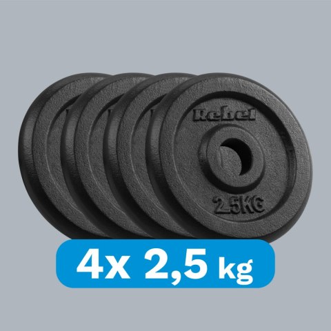 Obciążenie żeliwne zestaw 4x2.5kg, otwór 31mm, talerz klasyczny, REBEL ACTIVE Obciążenie żeliwne zestaw 4x2.5kg, otwór 31mm, talerz klasyczny, REBEL ACTIVE