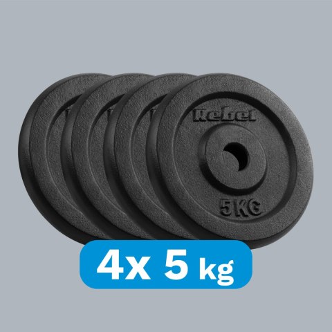 Obciążenie żeliwne zestaw 4x5kg, otwór 31mm, talerz klasyczny, REBEL ACTIVE Obciążenie żeliwne zestaw 4x5kg, otwór 31mm, talerz klasyczny, REBEL ACTIVE