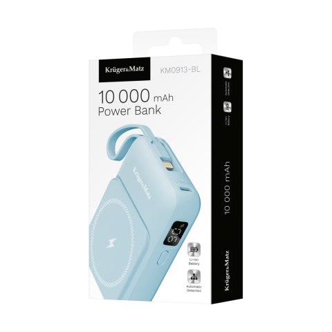 POWERBANK indukcyjny Kruger&Matz 10000 mAh Mag Safe z kablem niebieski POWERBANK indukcyjny Kruger&Matz 10000 mAh Mag Safe z kablem niebieski