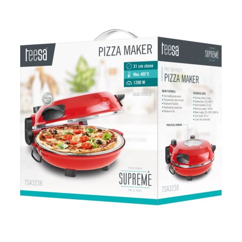 Piec do pizzy TEESA SUPREME + , 1200 W, 32 cm , okienko , wyjmowany kamień, sterowanie dwiema grzałkami Piec do pizzy TEESA SUPREME + , 1200 W, 32 cm , okienko , wyjmowany kamień, sterowanie dwiema grzałkami