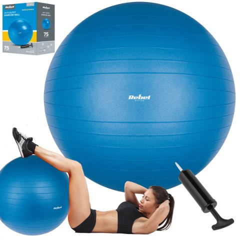 Piłka gimnastyczna rehabilitacyjna 75cm z pompką ręczną, kolor niebieski , REBEL ACTIVE Piłka gimnastyczna rehabilitacyjna 75cm z pompką ręczną, kolor niebieski , REBEL ACTIVE
