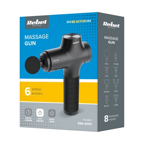 Pistolet do masażu, 8 nakladek, REBEL ACTIVE Pistolet do masażu, 8 nakladek, REBEL ACTIVE