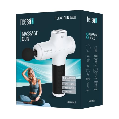 Pistolet do masażu TEESA RELAX GUN MG60, 8 nakładek, biały Pistolet do masażu TEESA RELAX GUN MG60, 8 nakładek, biały