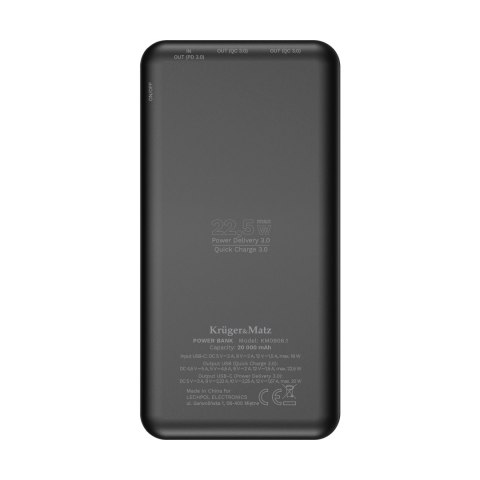 PowerBank Kruger&Matz 20000 mAh Li-pol z funkcją QC oraz PD PowerBank Kruger&Matz 20000 mAh Li-pol z funkcją QC oraz PD