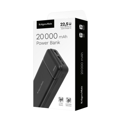 PowerBank Kruger&Matz 20000 mAh Li-pol z funkcją QC oraz PD PowerBank Kruger&Matz 20000 mAh Li-pol z funkcją QC oraz PD