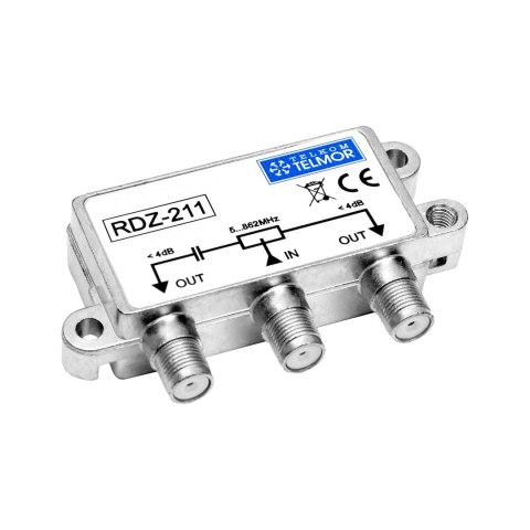 RDZ-211 Dwukrotny zewnętrzny rozgałęźnik RF 5-862 MHz 4,0 dB F Poziom Outdoor TELKOM TELMOR RDZ-211 Dwukrotny zewnętrzny rozgałęźnik RF 5-862 MHz 4,0 dB F Poziom Outdoor TELKOM TELMOR