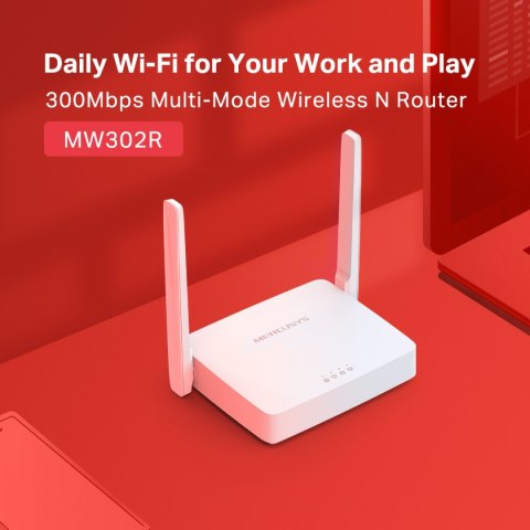 ROUTER MW302R, bezprzewodowy, jednopasmowy, 300 Mb/s, 802.11n/g/b, 2xLAN, 1xWAN, 2 anteny/ MERCUSYS ROUTER MW302R, bezprzewodowy, jednopasmowy, 300 Mb/s, 802.11n/g/b, 2xLAN, 1xWAN, 2 anteny/ MERCUSYS
