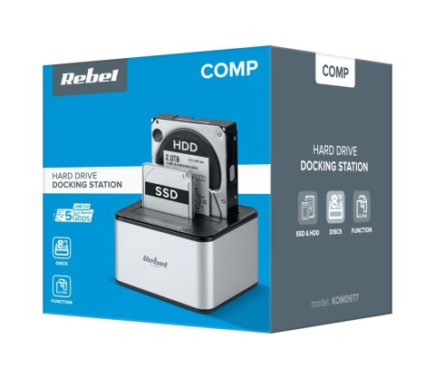 Stacja dokująca dysków HDD/ SSD USB 3.0 aluminiowa Rebel Stacja dokująca dysków HDD/ SSD USB 3.0 aluminiowa Rebel