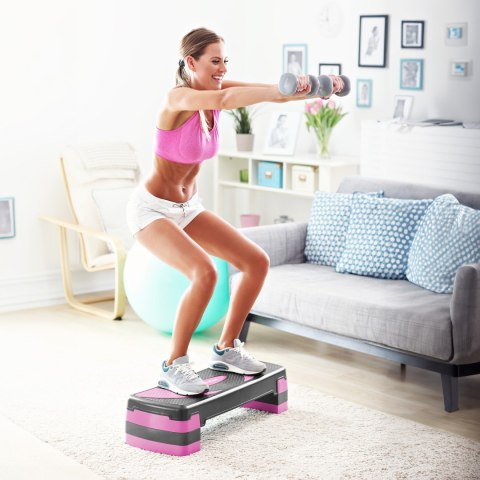 Step do aerobiku i ćwiczeń fitness, 3 stopnie, 78cm, szaro-fioletowy, REBEL ACTIVE Step do aerobiku i ćwiczeń fitness, 3 stopnie, 78cm, szaro-fioletowy, REBEL ACTIVE