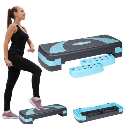 Step do aerobiku i ćwiczeń fitness, 3 stopnie, 78cm, szaro-niebieski, REBEL ACTIVE Step do aerobiku i ćwiczeń fitness, 3 stopnie, 78cm, szaro-niebieski, REBEL ACTIVE