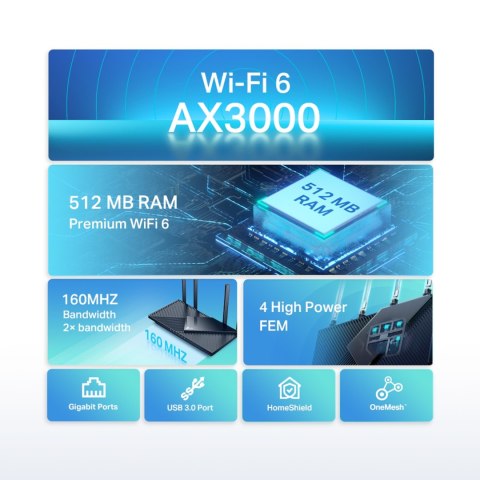 TP-LINK Dwupasmowy, gigabitowy router WiFi 6 AX3000 TL-ARCHER AX55 TP-LINK Dwupasmowy, gigabitowy router WiFi 6 AX3000 TL-ARCHER AX55