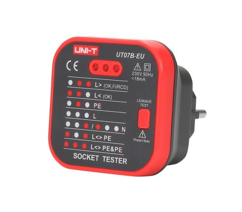 Tester gniazd sieciowych z funkcją sprawdzania RCD Uni-T UT07B-EU Tester gniazd sieciowych z funkcją sprawdzania RCD Uni-T UT07B-EU
