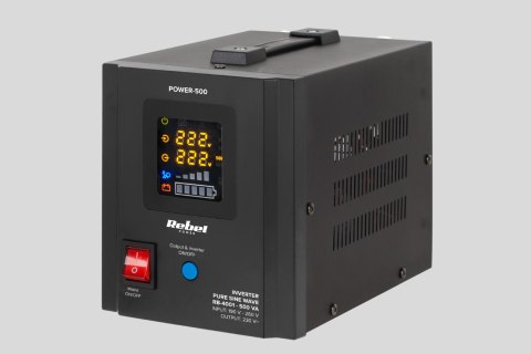 Zasilacz Awaryjny Rebel POWER-500 - przetwornica z czystym przebiegiem sinusoidalnym i funkcją ładowania 12V 230V 500VA/300W Zasilacz Awaryjny Rebel POWER-500 - przetwornica z czystym przebiegiem sinusoidalnym i funkcją ładowania 12V 230V 500VA/300W