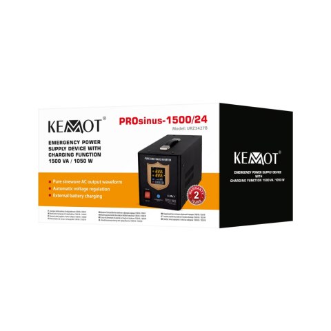 Zasilacz awaryjny KEMOT PROsinus-1500/24 przetwornica z czystym przebiegiem sinusoidalnym i funkcją ładowania 24V 230V 1500VA/10 Zasilacz awaryjny KEMOT PROsinus-1500/24 przetwornica z czystym przebiegiem sinusoidalnym i funkcją ładowania 24V 230V 1500VA/10