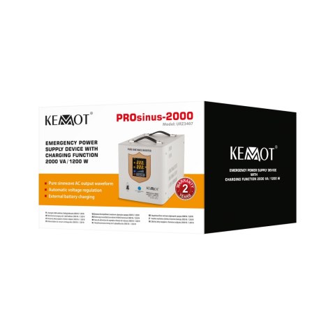 Zasilacz awaryjny KEMOT PROsinus-2000 przetwornica z czystym przebiegiem sinusoidalnym i funkcją ładowania 12V 230V 2000VA/1200W Zasilacz awaryjny KEMOT PROsinus-2000 przetwornica z czystym przebiegiem sinusoidalnym i funkcją ładowania 12V 230V 2000VA/1200W