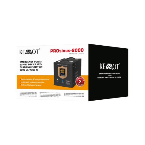 Zasilacz awaryjny KEMOT PROsinus-2000 przetwornica z czystym przebiegiem sinusoidalnym i funkcją ładowania 12V 230V 2000VA/1200W Zasilacz awaryjny KEMOT PROsinus-2000 przetwornica z czystym przebiegiem sinusoidalnym i funkcją ładowania 12V 230V 2000VA/1200W