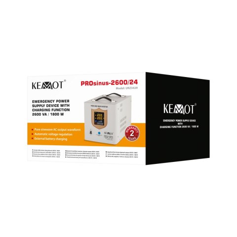 Zasilacz awaryjny KEMOT PROsinus-2600/24 przetwornica z czystym przebiegiem sinusoidalnym i funkcją ładowania 24V 230V 2600VA/18 Zasilacz awaryjny KEMOT PROsinus-2600/24 przetwornica z czystym przebiegiem sinusoidalnym i funkcją ładowania 24V 230V 2600VA/18