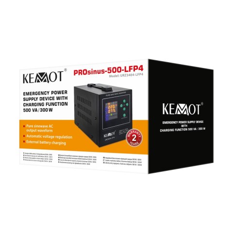 Zasilacz awaryjny KEMOT PROsinus-500-LFP4 przetwornica z czystym przebiegiem sinusoidalnym i funkcją ładowania 12V 230V 500VA/30 Zasilacz awaryjny KEMOT PROsinus-500-LFP4 przetwornica z czystym przebiegiem sinusoidalnym i funkcją ładowania 12V 230V 500VA/30