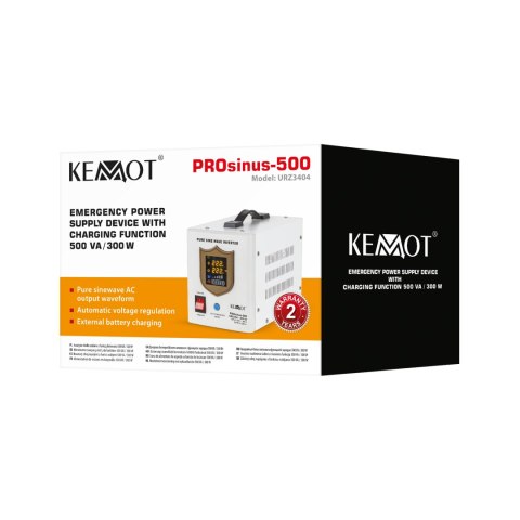 Zasilacz awaryjny KEMOT PROsinus-500 przetwornica z czystym przebiegiem sinusoidalnym i funkcją ładowania 12V 230V 500VA/300W Zasilacz awaryjny KEMOT PROsinus-500 przetwornica z czystym przebiegiem sinusoidalnym i funkcją ładowania 12V 230V 500VA/300W