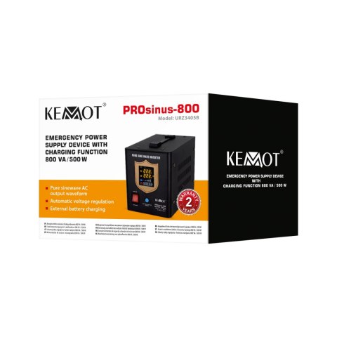 Zasilacz awaryjny KEMOT PROsinus-800 przetwornica z czystym przebiegiem sinusoidalnym i funkcją ładowania 12V 230V 800VA/500W - Zasilacz awaryjny KEMOT PROsinus-800 przetwornica z czystym przebiegiem sinusoidalnym i funkcją ładowania 12V 230V 800VA/500W -