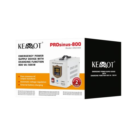 Zasilacz awaryjny KEMOT PROsinus-800 przetwornica z czystym przebiegiem sinusoidalnym i funkcją ładowania 12V 230V 800VA/500W Zasilacz awaryjny KEMOT PROsinus-800 przetwornica z czystym przebiegiem sinusoidalnym i funkcją ładowania 12V 230V 800VA/500W