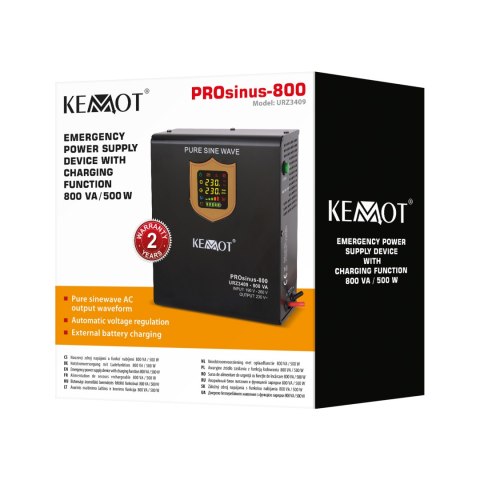 Zasilacz awaryjny naścienny KEMOT PROsinus-800 przetwornica z czystym przebiegiem sinusoidalnym i funkcją ładowania 12V 230V 800 Zasilacz awaryjny naścienny KEMOT PROsinus-800 przetwornica z czystym przebiegiem sinusoidalnym i funkcją ładowania 12V 230V 800