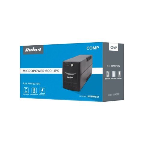 Zasilacz awaryjny UPS REBEL model Micropower 600 ( offline, 600VA / 360W , 230 V , 50Hz ) Zasilacz awaryjny UPS REBEL model Micropower 600 ( offline, 600VA / 360W , 230 V , 50Hz )