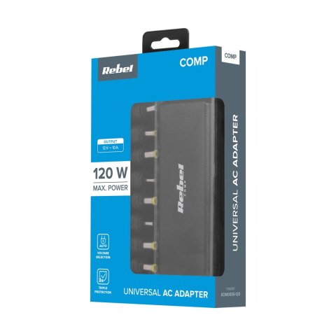 Zasilacz uniwersalny Rebel 11 końcówek 120 W 12-19.5 V automatyczny Zasilacz uniwersalny Rebel 11 końcówek 120 W 12-19.5 V automatyczny