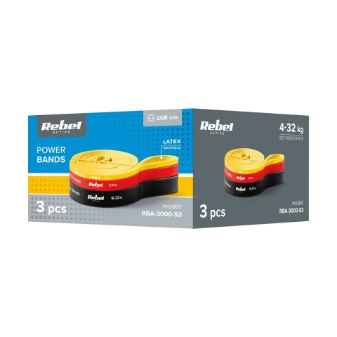 Zestaw gum do ćwiczeń lateksowy - Power Band PLs-1, 4-32 kg, 3 gumy, REBEL ACTIVE Zestaw gum do ćwiczeń lateksowy - Power Band PLs-1, 4-32 kg, 3 gumy, REBEL ACTIVE