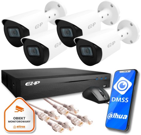 Zestaw monitoringu EZ-IP by Dahua 4 kamer tubowych IP 2K EZI-B140-F2 z usługą montażu Zestaw monitoringu EZ-IP by Dahua 4 kamer tubowych IP 2K EZI-B140-F2 z usługą montażu