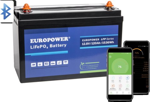 Akumulator LiFePO4 EUROPOWER serii LFP 12,8V 120Ah Bluetooth, mata grzewcza (Żywotność ~2000 cykli) Akumulator LiFePO4 EUROPOWER serii LFP 12,8V 120Ah Bluetooth, mata grzewcza (Żywotność ~2000 cykli)