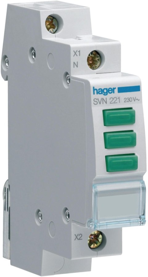 Lampka sygnalizacyjna, 230V AC, 3 x Zielony LED HAGER SVN221 Lampka sygnalizacyjna, 230V AC, 3 x Zielony LED HAGER SVN221
