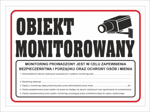 Tabliczka PCV Obiekt Monitorowany z RODO Tabliczka PCV Obiekt Monitorowany z RODO