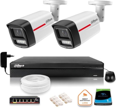 Zestaw monitoringu IP DAHUA 2 kamery zewnętrzne WizColor 2K 4MPx 50m Zestaw monitoringu IP DAHUA 2 kamery zewnętrzne WizColor 2K 4MPx 50m