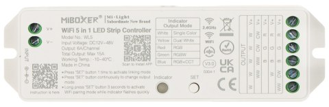 STEROWNIK OŚWIETLENIA LED WL5 Wi-Fi, 2.4 GHz, RGBCCT (RGBWW) 12 ... 48 V DC MiBOXER / Mi-Light STEROWNIK OŚWIETLENIA LED WL5 Wi-Fi, 2.4 GHz, RGBCCT (RGBWW) 12 ... 48 V DC MiBOXER / Mi-Light