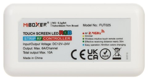 STEROWNIK OŚWIETLENIA LED Z PILOTEM FUT025 2.4 GHz, RGB 12 ... 24 V DC MiBOXER / Mi-Light STEROWNIK OŚWIETLENIA LED Z PILOTEM FUT025 2.4 GHz, RGB 12 ... 24 V DC MiBOXER / Mi-Light
