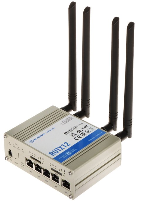 PUNKT DOSTĘPOWY DUAL 4G LTE +ROUTER RUTX12 Dual SIM Bluetooth BLE, Wi-Fi 5, 2.4 GHz, 5 GHz, 867 Mb/s Teltonika